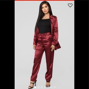 Fashion nova Burgundy pant satin suit